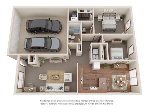 Floor plan for 2 beds, 1.5 baths, 1115 sqft